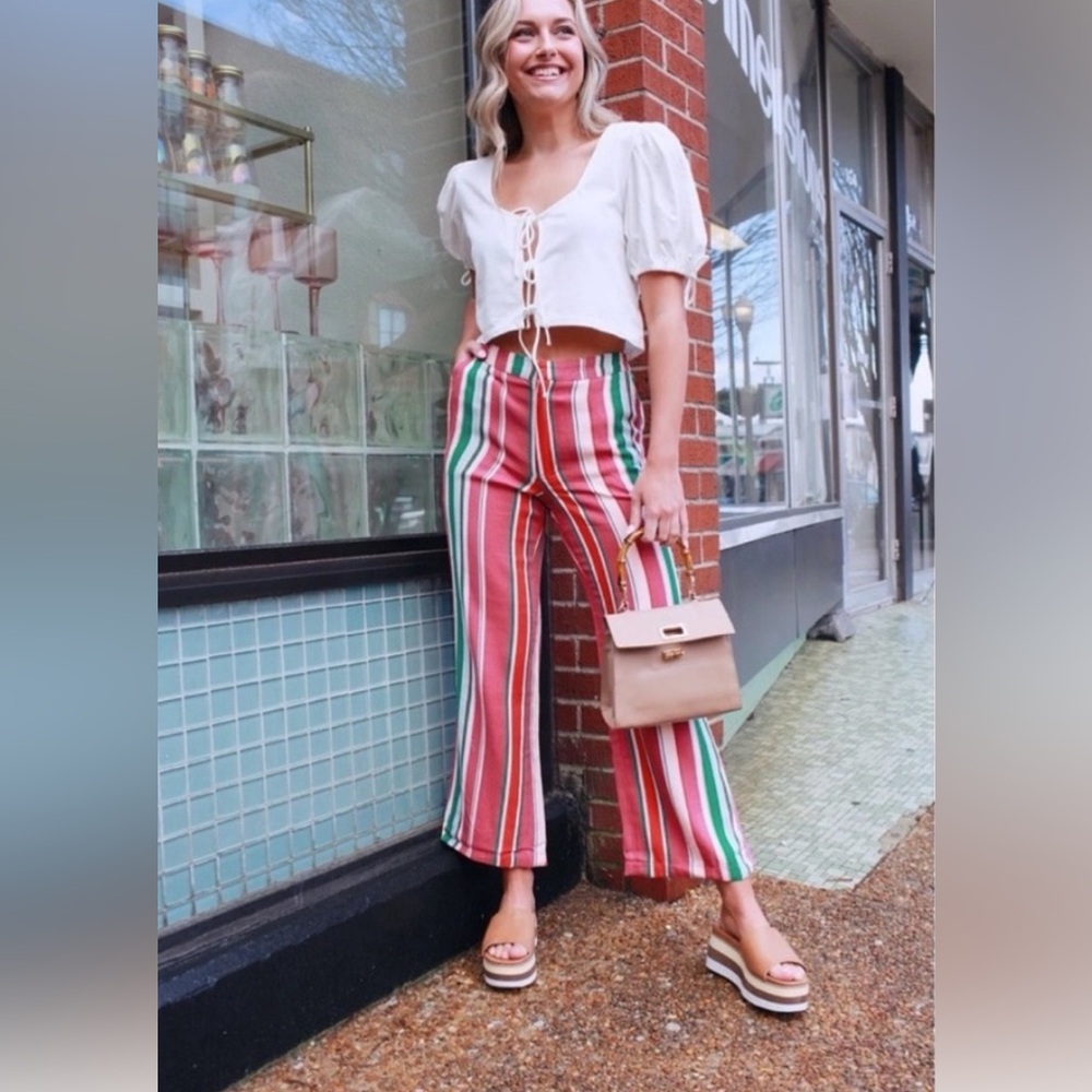 Free People Size 2 Vertical Striped Wide Leg Pants Boho Chic Eclectic Grandpa